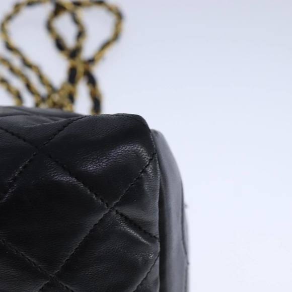 CHANEL Matelasse Chain Shoulder Bag Lamb Skin Black Gold CC Auth 109056 - Picture 9 of 16